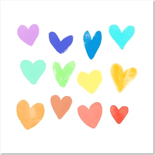 Watercolor Colorful Hearts Posters and Art